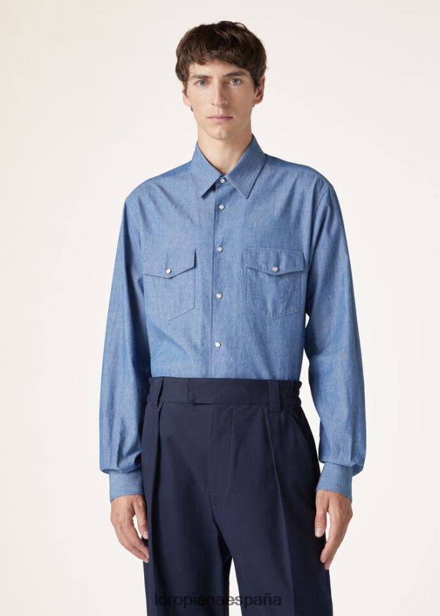 camisa de tomás Loro Piana hombres cambray azul (w0su) VR0BH61035 ropa